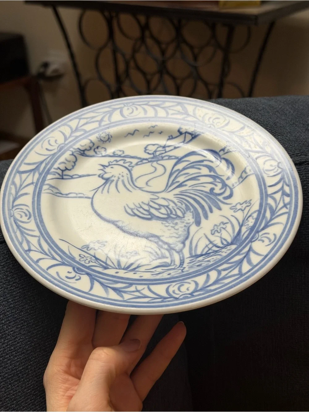 William-Sonoma Brittany Blue & White Rooster Lunch/Salad Plate 7.75”